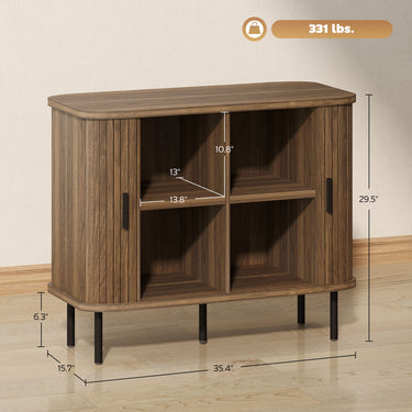 35.4 Sideboard Buffet Cabinet With Storage With Slatted Tambour Doors And Metal Legs